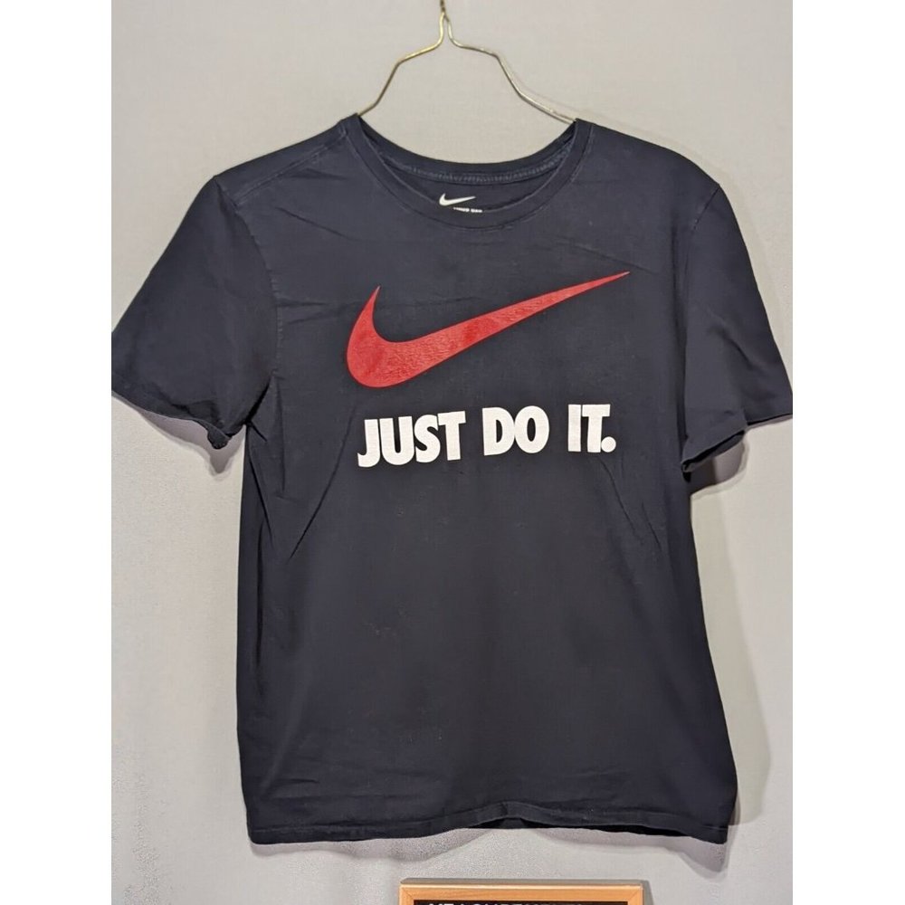 NIKE "Just Do It" Spell Out Graphic Logo Black T-Shirt Men's Size Large Retro